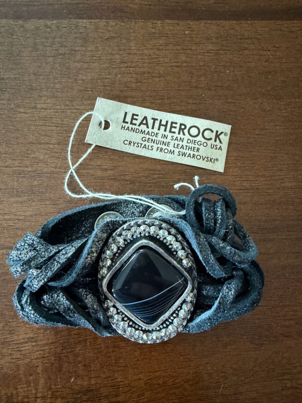 LEATHEROCK Black Sparkle Suede Wrap Bracelet with Crystal Center